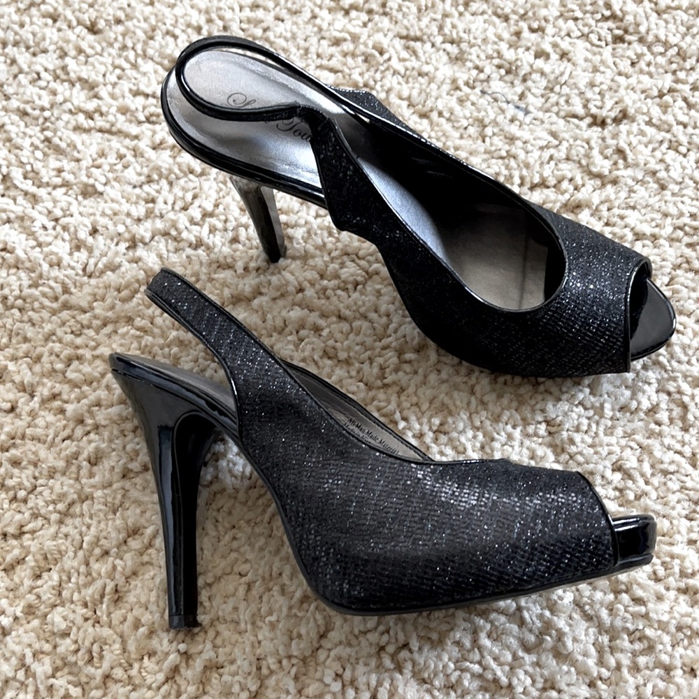 Lulu Townsend Glitter Peep-toe Black Stilettos